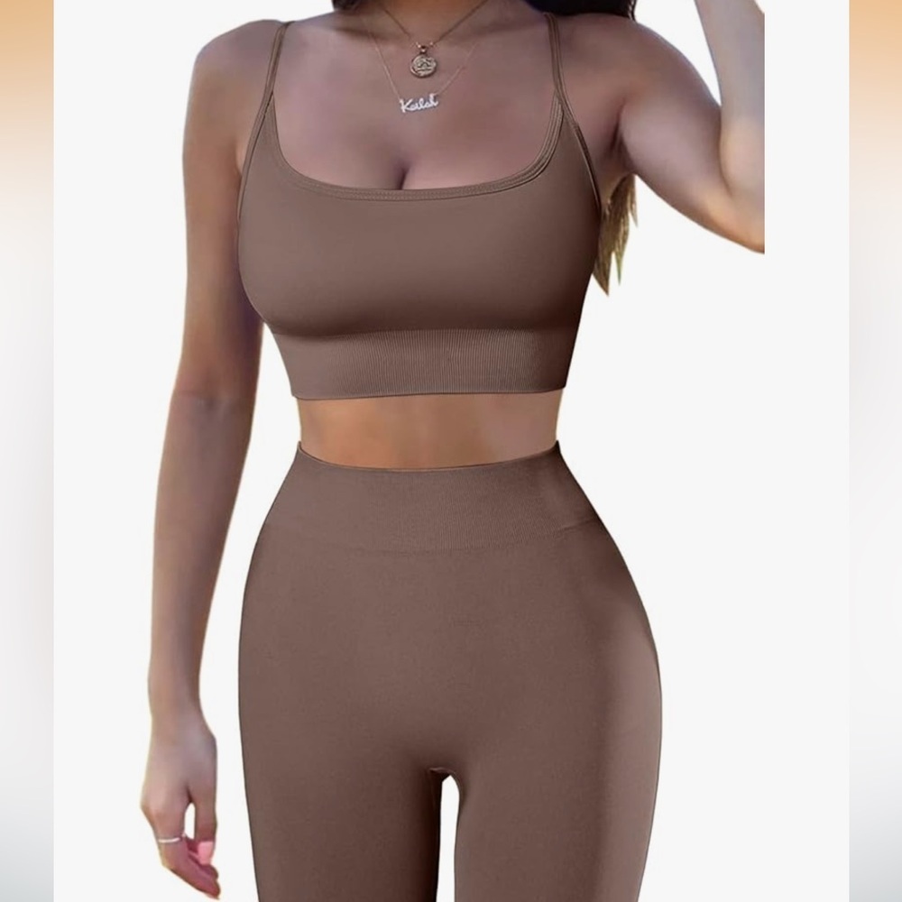 New! Brown Bra Top and Leggings Workout Set